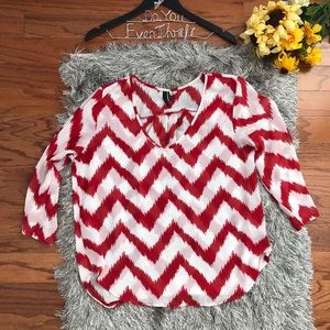 {Three Hearts} Large Chevron Blouse Rolltab Sleeve